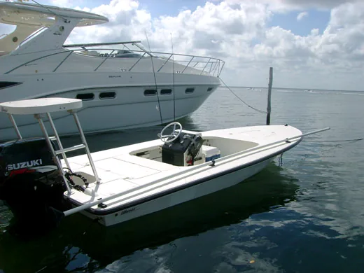 Light tackle fishing boat in the Cancun Lagoon