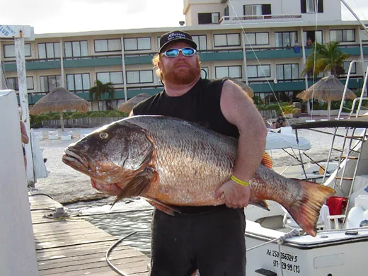 Anglers managing deep water bottom fishing rods over rich reef structures off the coast of Cancun