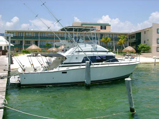 Sportfishing charter boat at the dock in Cancun