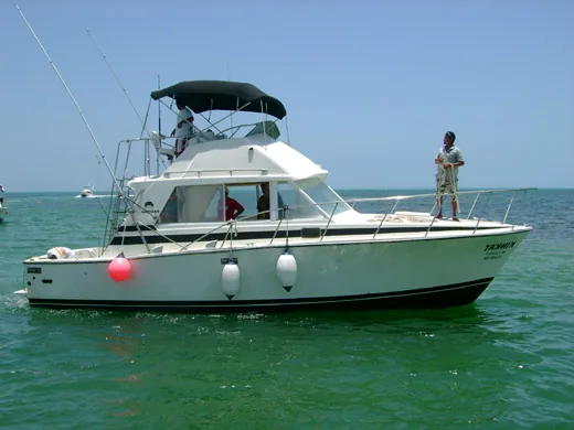 Private sportfishing charter boat on the water in Cancun