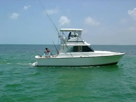 Offshore sportfishing charter boat on the water in Cancun